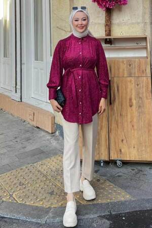 Neva Style - Desenli Vişne Tesettür Tunik 92671VSN - 2