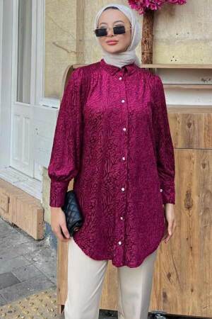Neva Style - Desenli Vişne Tesettür Tunik 92671VSN - 1