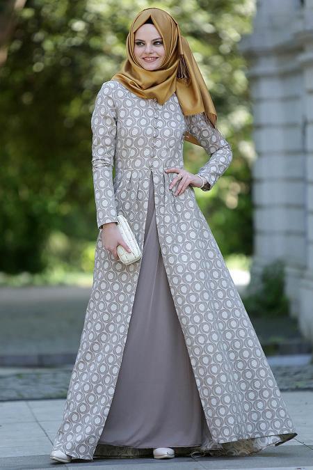 Neva Style - Desenli Vizon Elbise - 2