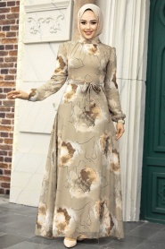 Neva Style - Desenli Vizon Tesettür Elbise 279313V - Thumbnail