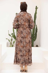 Neva Style -Desenli Vizon Tesettür Elbise 2998V - Thumbnail
