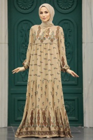 Neva Style - Desenli Vizon Tesettür Elbise 50092V - Thumbnail