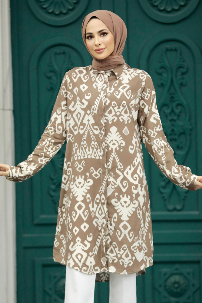 Neva Style - Desenli Vizon Tesettür Viskon Tunik 11627V - 2