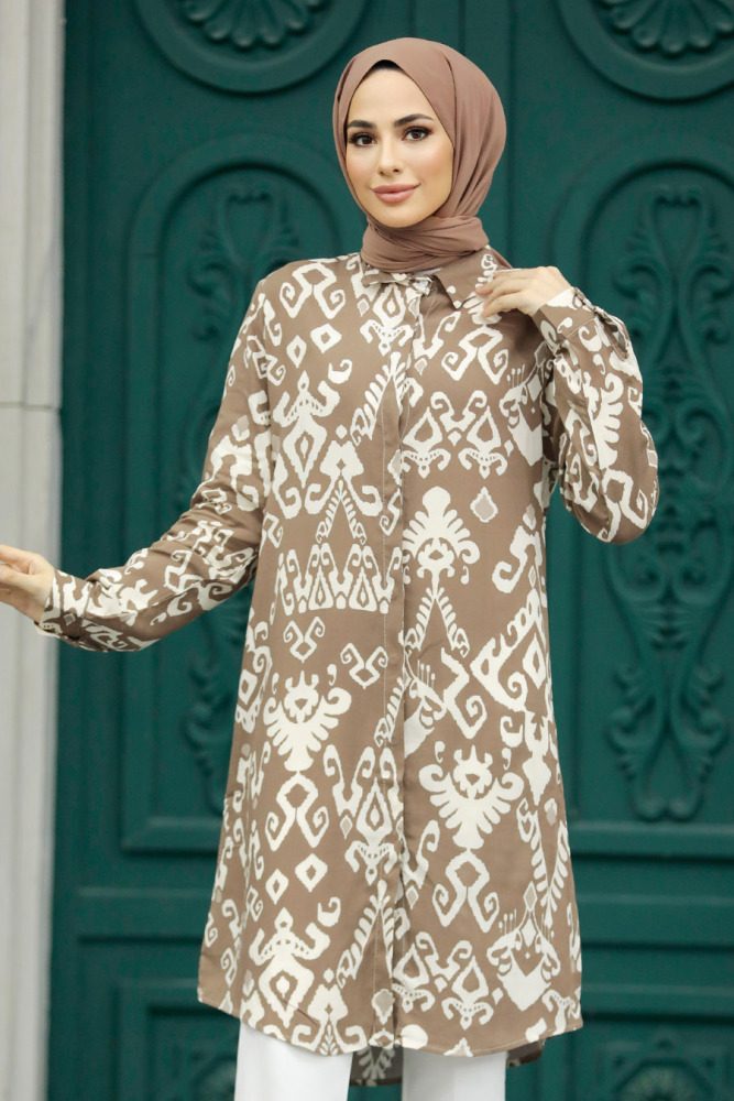 Neva Style - Desenli Vizon Tesettür Viskon Tunik 11627V - 1