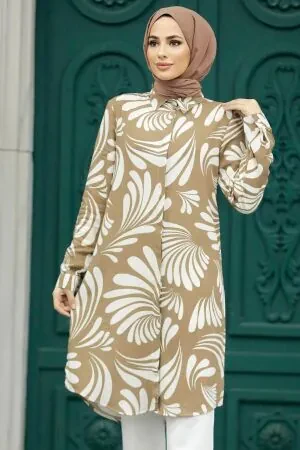 Neva Style - Desenli Vizon Tesettür Viskon Tunik 11630V - 1