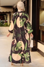 Neva Style - Desenli Yeşil Tesettür Elbise 34610Y - Thumbnail