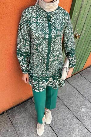  Desenli Yeşil Tesettür İkili Takım 9281Y - 2