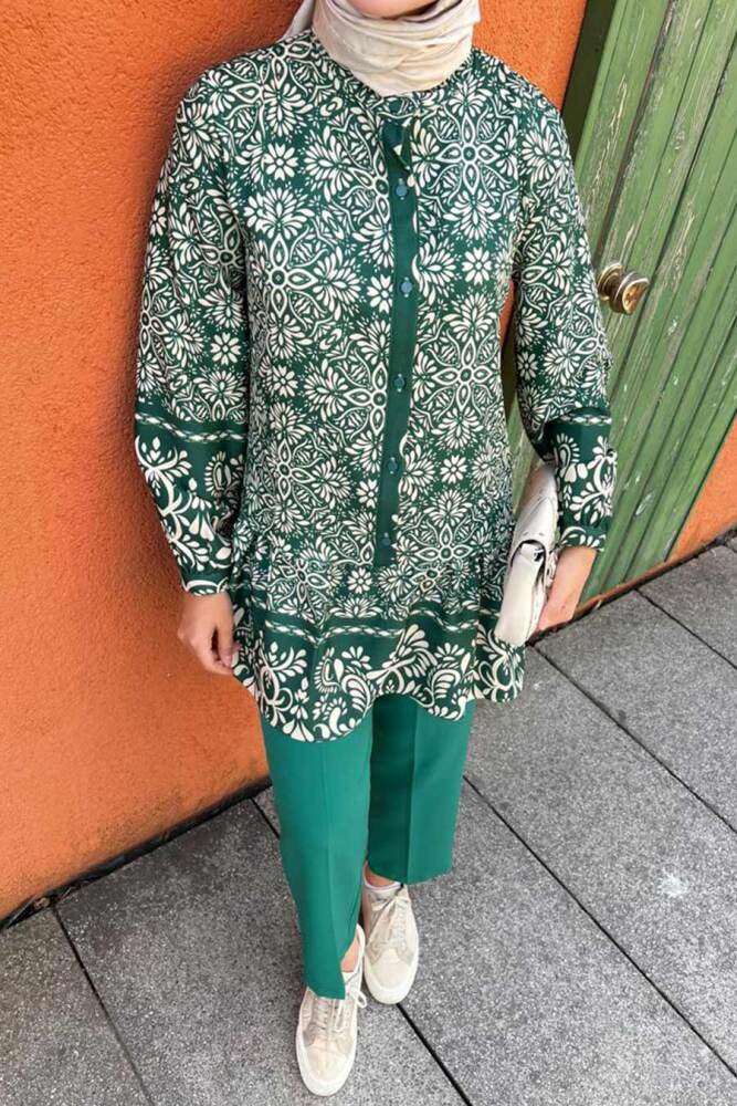  Desenli Yeşil Tesettür İkili Takım 9281Y - 2