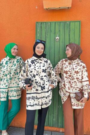 Neva Style - Desenli Yeşil Tesettür İkili Takım 9293Y - 4