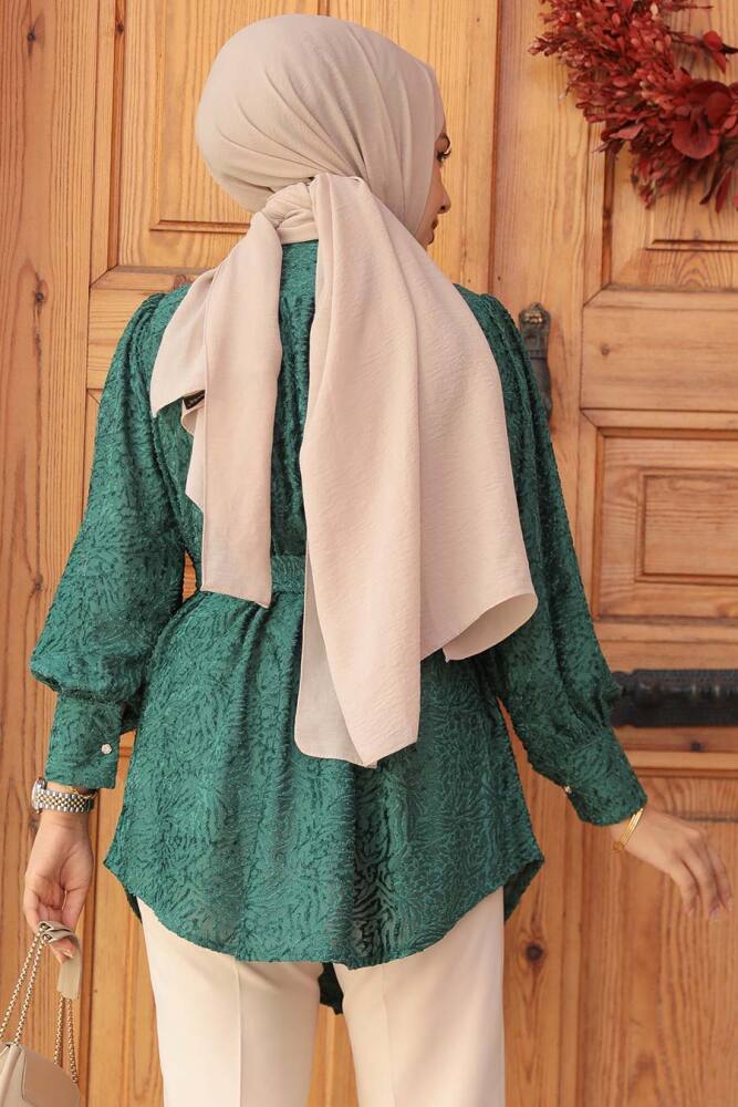 Neva Style - Desenli Yeşil Tesettür Tunik 92671Y - 4