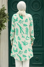 Neva Style - Desenli Yeşil Tesettür Viskon Tunik 11608Y - Thumbnail