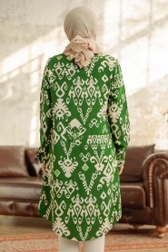 Neva Style - Desenli Yeşil Tesettür Viskon Tunik 11627Y - Thumbnail