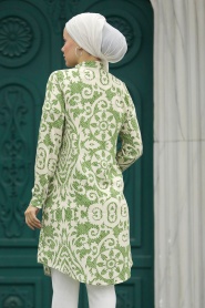 Neva Style - Desenli Yeşil Tesettür Viskon Tunik 11663Y - Thumbnail