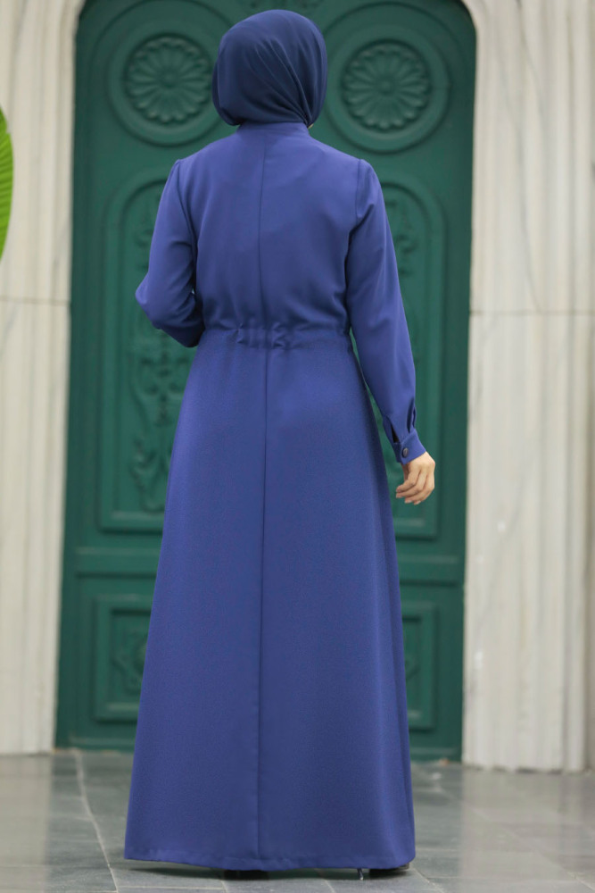 Neva Style - Detaylı İndigo Mavisi Tesettür Ferace 10037IM - 6