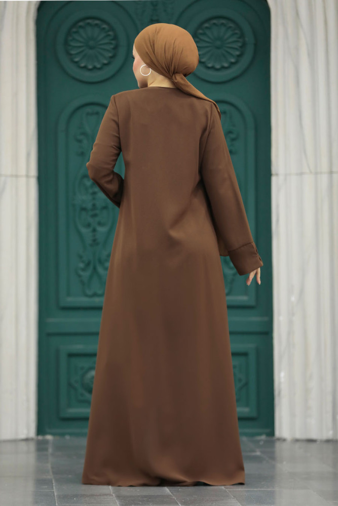 Neva Style - Detaylı Kahverengi Tesettür Ferace 20050KH - 4