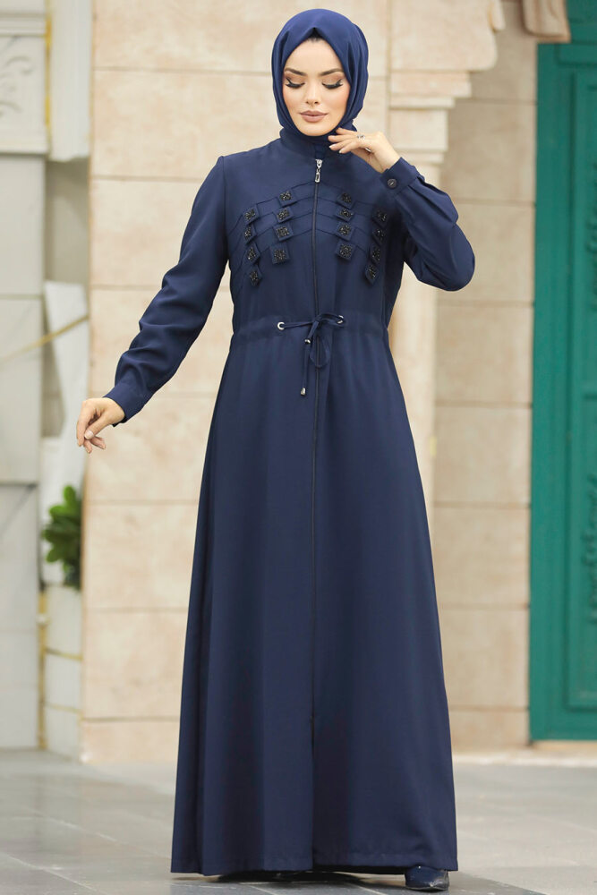 Neva Style - Detaylı Lacivert Tesettür Ferace 10037L - 3