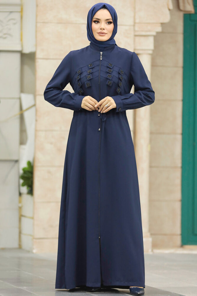 Neva Style - Detaylı Lacivert Tesettür Ferace 10037L - 5