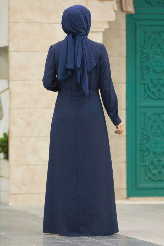 Neva Style - Detaylı Lacivert Tesettür Ferace 10037L - 6