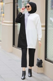 Neva Style - Detaylı Siyah Tesettür Tunik 30790S - Thumbnail
