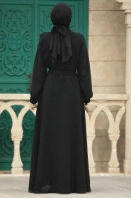 Neva Style - Drape Detaylı Siyah Tesettür Ferace 35163S - Thumbnail
