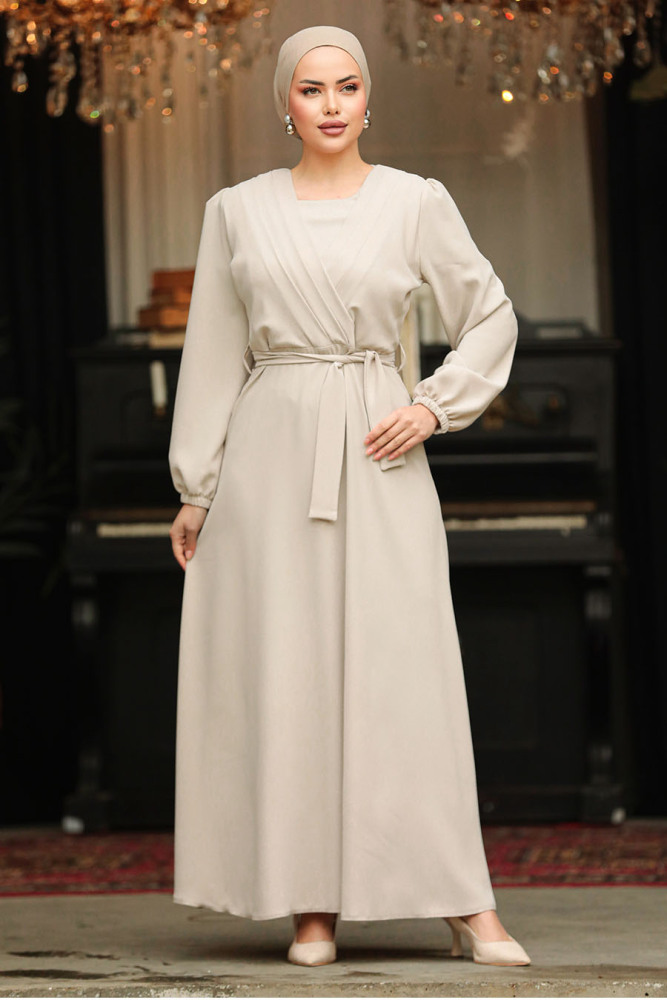  Drape Detaylı Taş Tesettür Elbise 30002TAS - 3