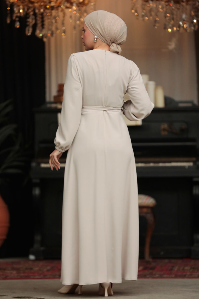  Drape Detaylı Taş Tesettür Elbise 30002TAS - 5