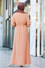 Neva Style - Düğme Detaylı Bisküvi Tesettür Elbise 10052BS - Thumbnail
