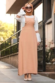 Neva Style - Düğme Detaylı Bisküvi Tesettür Jile Elbise 10054BS - Thumbnail