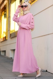 Neva Style - Düğme Detaylı Gül Kurusu Tesettür Elbise 10052GK - Thumbnail