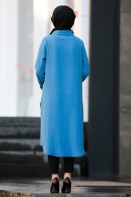 Neva Style - Düğme Detaylı İndigo Mavisi Tesettür Tunik 10047IM - Thumbnail