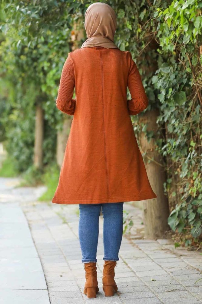 Neva Style - Düğme Detaylı Kiremit Tesettür Triko Tunik 210301KRMT - 2