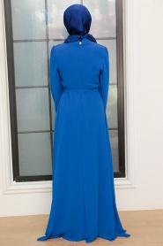 Neva Style - Düğme Detaylı Sax Mavisi Tesettür Elbise 2703SX - Thumbnail