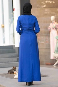 Neva Style - Düğme Detaylı Sax Mavisi Tesettür Elbise 4275SX - Thumbnail