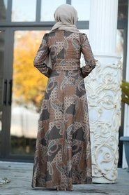 Neva Style - Düğme Detaylı Hardal Tesettür Elbise 22163HR - Thumbnail