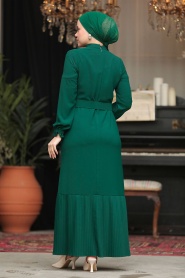 Neva Style - Düğme Detaylı Yeşil Tesettür Elbise 57451Y - Thumbnail