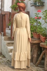 Neva Style - Düğmeli Bej Tesettür Elbise 42820BEJ - Thumbnail