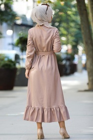 Neva Style - Düğmeli Bej Tesettür Elbise 456BEJ - Thumbnail