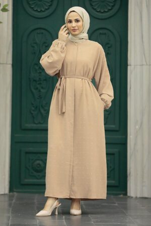 Neva Style - Düğmeli Bej Tesettür Ferace 88681BEJ - 1