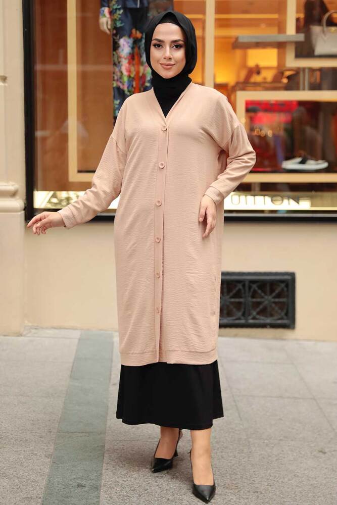 Neva Style - Düğmeli Bej Tesettür Kap 57290BEJ - 1
