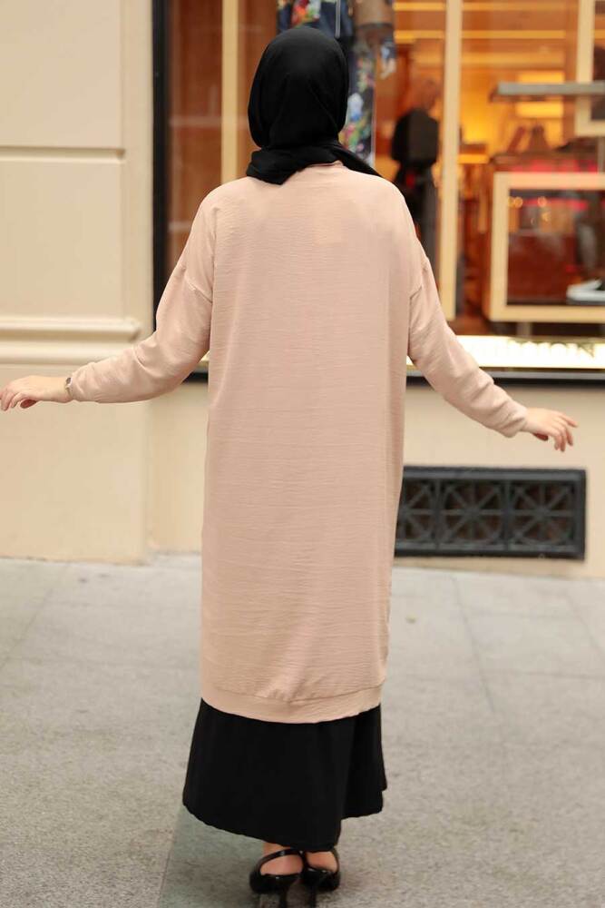 Neva Style - Düğmeli Bej Tesettür Kap 57290BEJ - 2