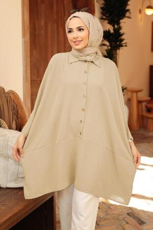 Neva Style - Düğmeli Bej Tesettür Tunik 1092BEJ - 1