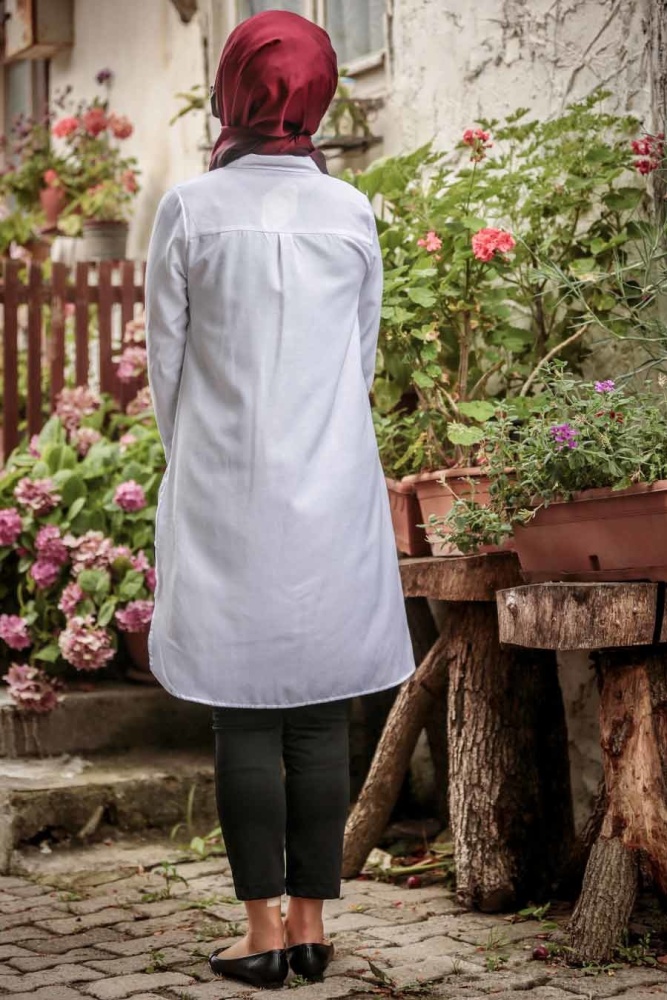 Neva Style - Düğmeli Beyaz Tesettür Tunik 34230B - 2