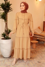 Neva Style - Düğmeli Bisküvi Tesettür Elbise 63250BS - Thumbnail