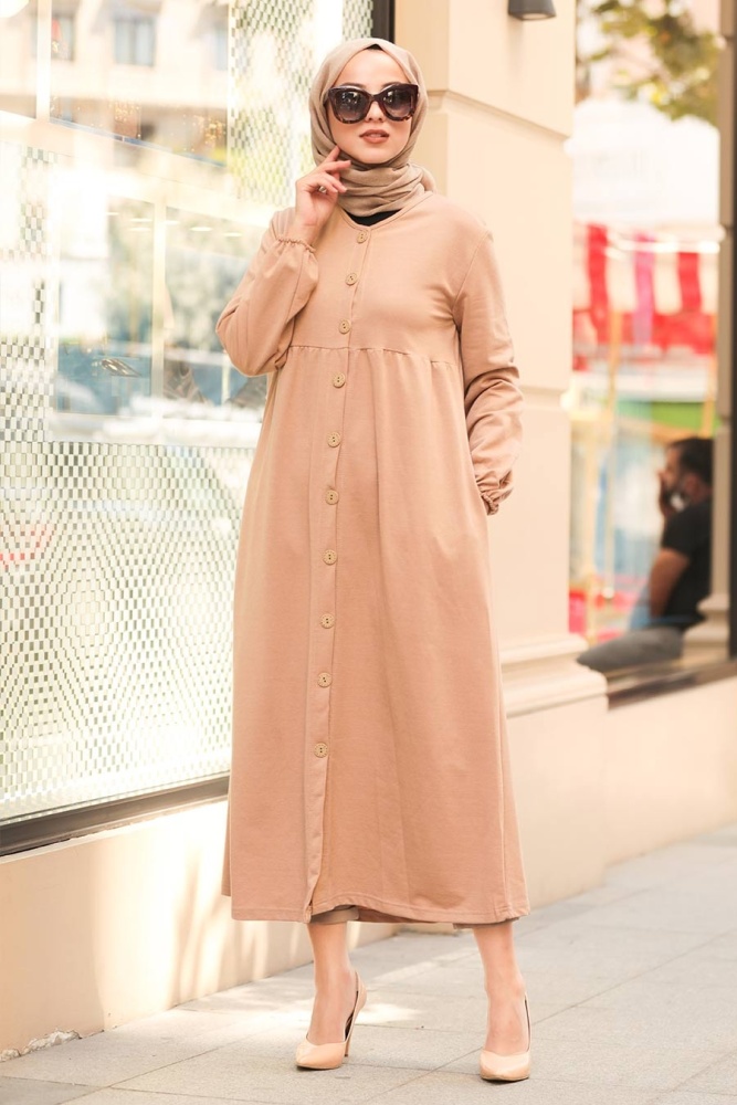 Neva Style - Düğmeli Bisküvi Tesettür Kap 40220BS - 1
