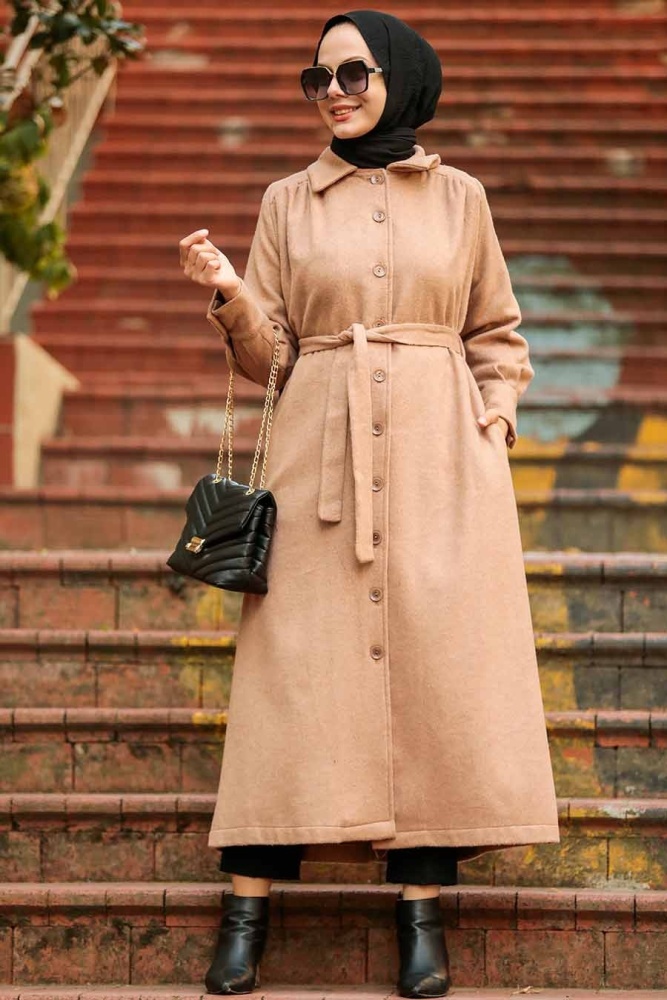 Neva Style - Düğmeli Bisküvi Tesettür Kaşe Kap 4554BS - 6