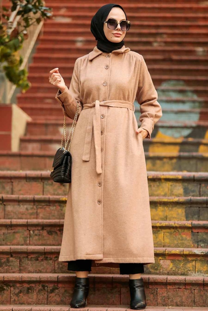 Neva Style - Düğmeli Bisküvi Tesettür Kaşe Kap 4554BS - 7