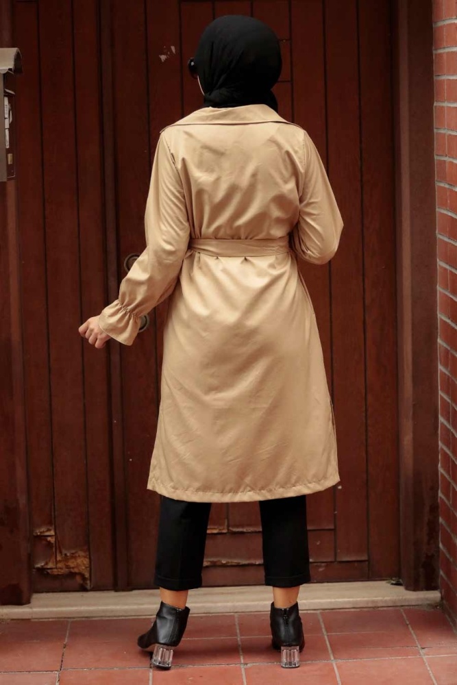 Neva Style - Düğmeli Bisküvi Tesettür Trençkot 5836BS - 2