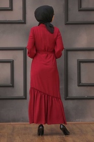 Neva Style - Düğmeli Bordo Tesettür Elbise 3735BR - Thumbnail
