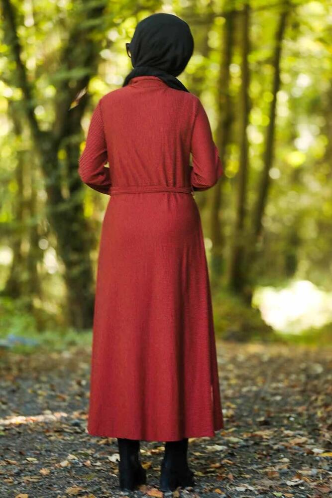 Neva Style - Düğmeli Bordo Tesettür Elbise 534BR - 3