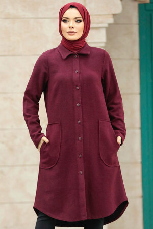  Düğmeli Bordo Tesettür Kaşe Tunik 5951BR - 2